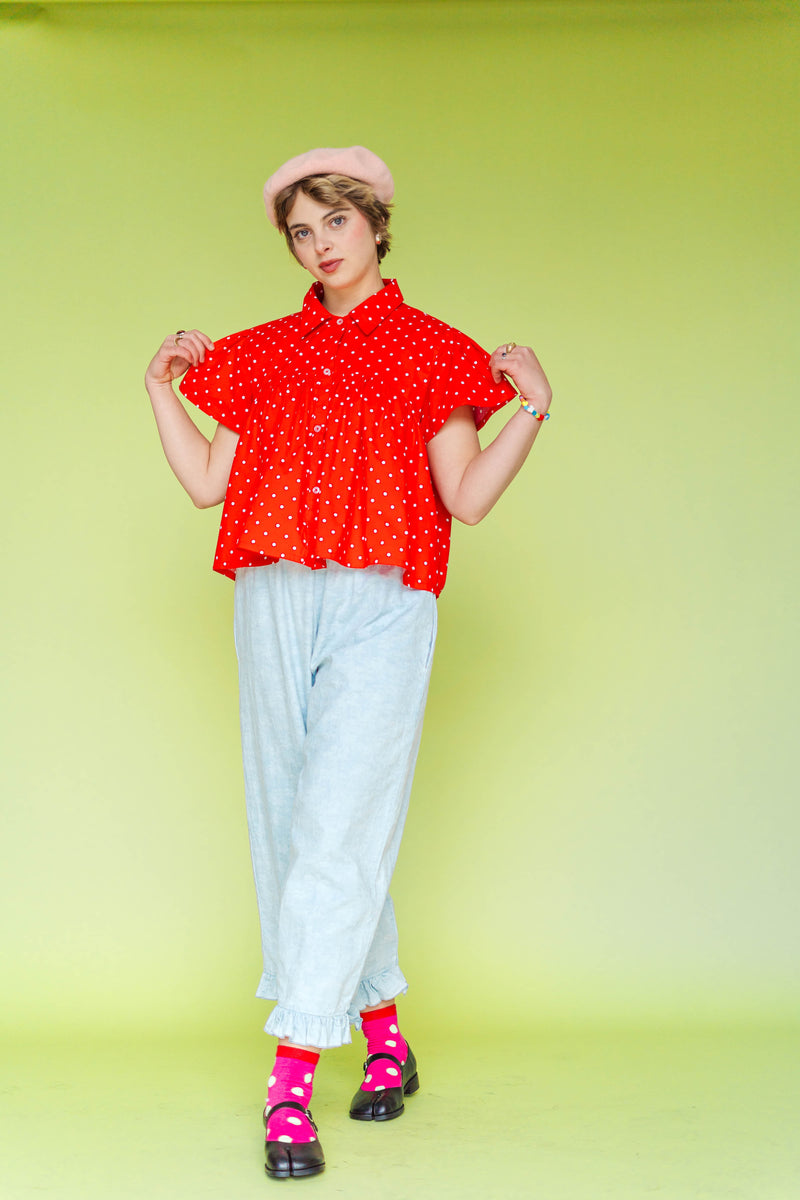 BLEACHED FLORAL CHAMBRAY RUFFLE PANTS – Nettle Studios
