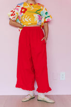 Ruffle Pants in Cherry Linen