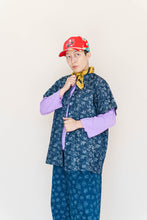 Dark Floral Chambray Boxy Collared Tunic