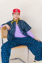 Dark Floral Chambray Boxy Collared Tunic