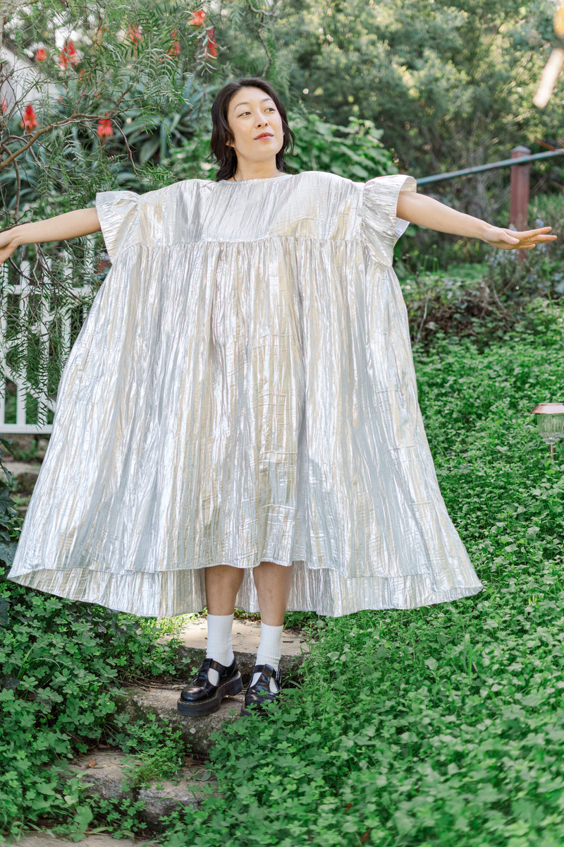 metallic silver dress costume Silver Metallic Mushroom Dress – Nettle Studios