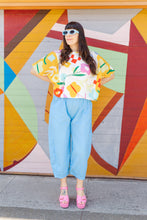 Tee in Picnic Prance (RTS) Barrel Pant in Neptune Twill (RTS)