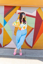 Tee in Picnic Prance (RTS) Barrel Pant in Neptune Twill (RTS)