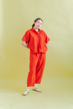 Boxy Collared Top in Tomato Linen