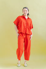 Boxy Collared Top in Tomato Linen