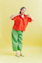 Boxy Collared Top in Tomato Linen