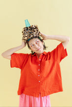 Boxy Collared Top in Tomato Linen