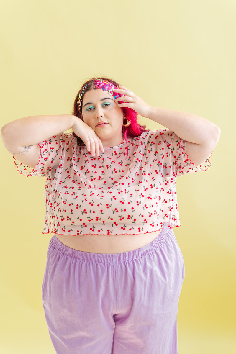 Boxy Crop Top in Cherry Mesh – Nettle Studios