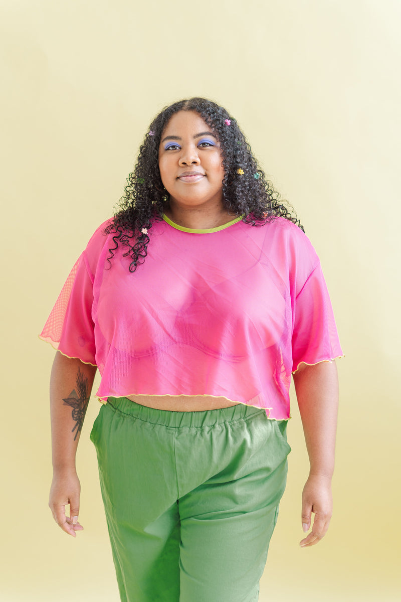Boxy Crop Top in Hot Pink Mesh (RTS) – Nettle Studios