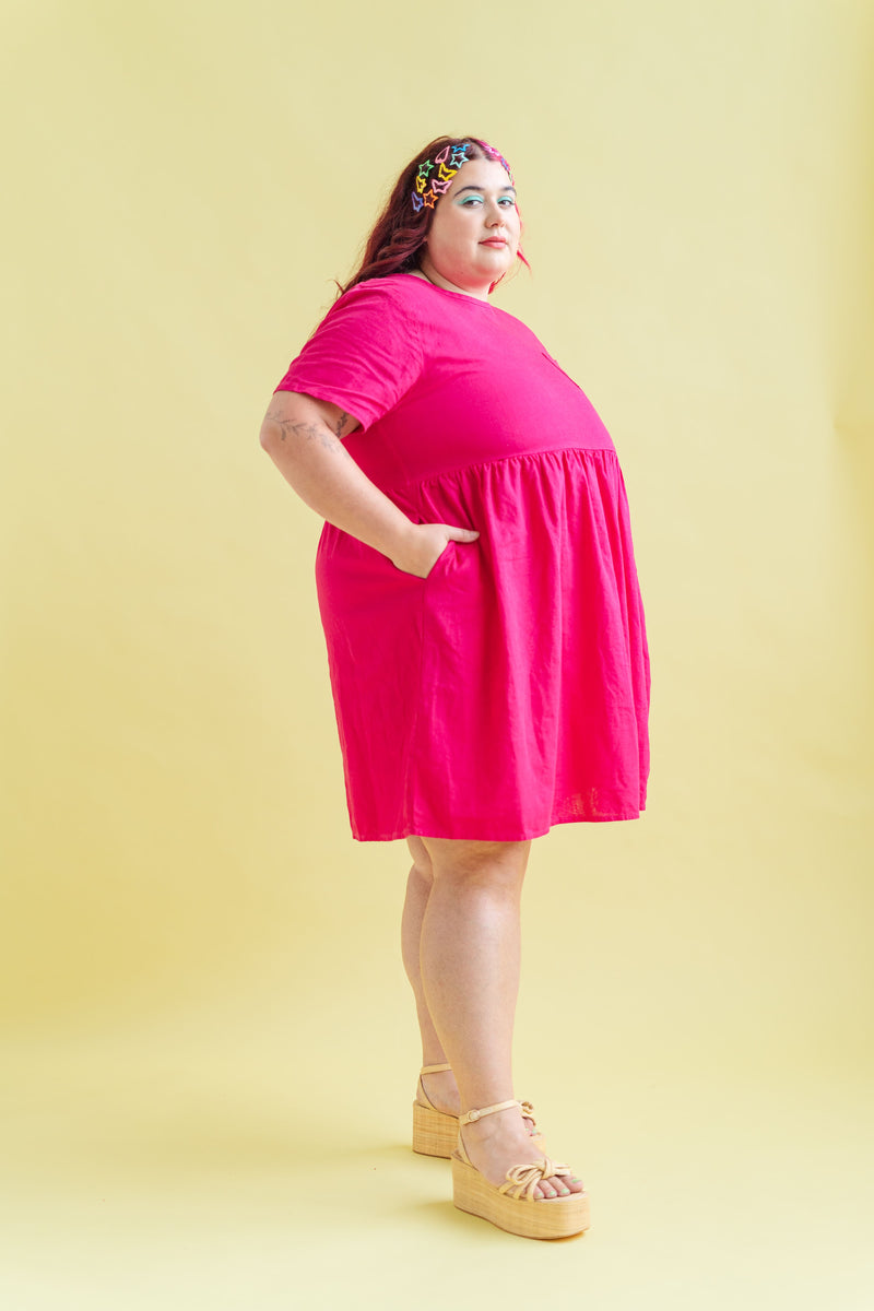 Everyday Dress in Hot Pink Linen 3XL Everyday Dress in Hot Pink Linen 3XL