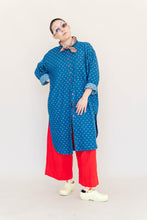 Polka Dot Denim Soft Volume Shirt Dress