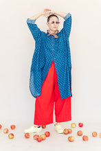 Polka Dot Denim Soft Volume Shirt Dress