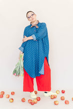 Polka Dot Denim Soft Volume Shirt Dress