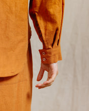 Soft Volume Long Sleeve Top in Rust Linen (RTS)