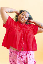 Button Mushroom Top in Cherry Linen