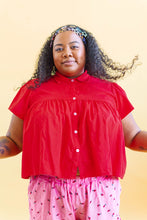 Button Mushroom Top in Cherry Linen