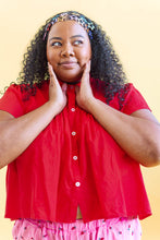 Button Mushroom Top in Cherry Linen