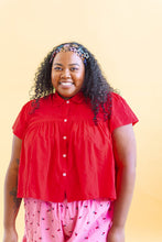 Button Mushroom Top in Cherry Linen