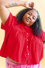 Button Mushroom Top in Cherry Linen