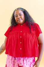 Button Mushroom Top in Cherry Linen