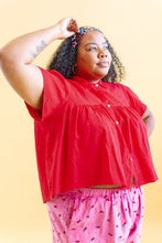 Button Mushroom Top in Cherry Linen