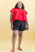 Button Mushroom Top in Cherry Linen