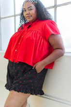 Button Mushroom Top in Cherry Linen