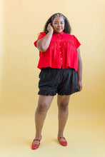 Button Mushroom Top in Cherry Linen