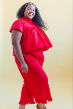 Button Mushroom Top in Cherry Linen