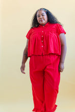 Button Mushroom Top in Cherry Linen