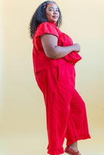 Button Mushroom Top in Cherry Linen