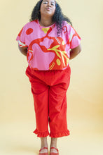 Ruffle Pants in Cherry Linen