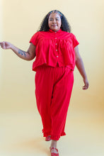 Ruffle Pants in Cherry Linen