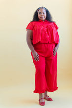 Ruffle Pants in Cherry Linen