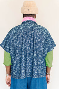 Dark Floral Chambray Boxy Collared Tunic