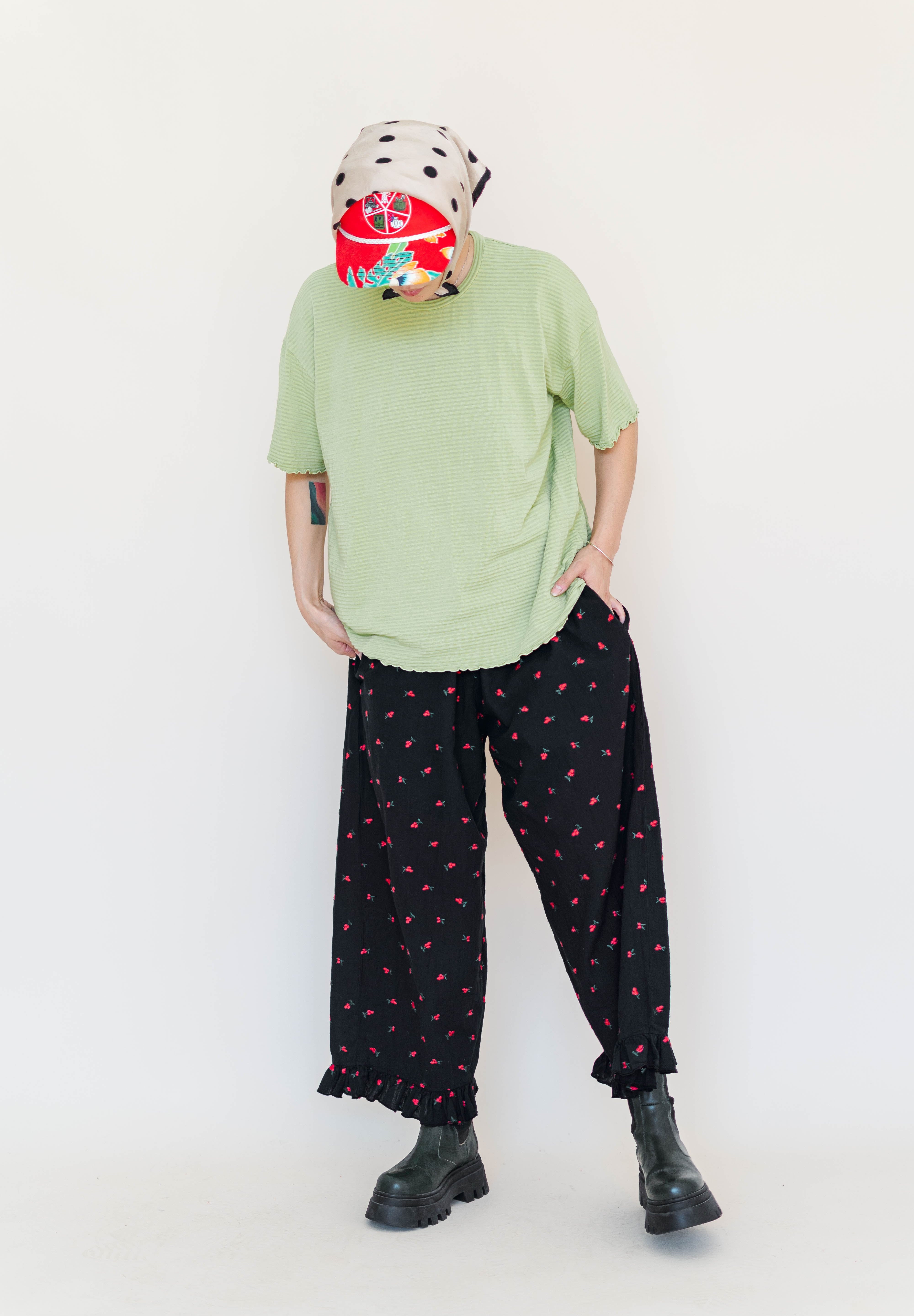 BLACK CHERRY COTTON RUFFLE PANT