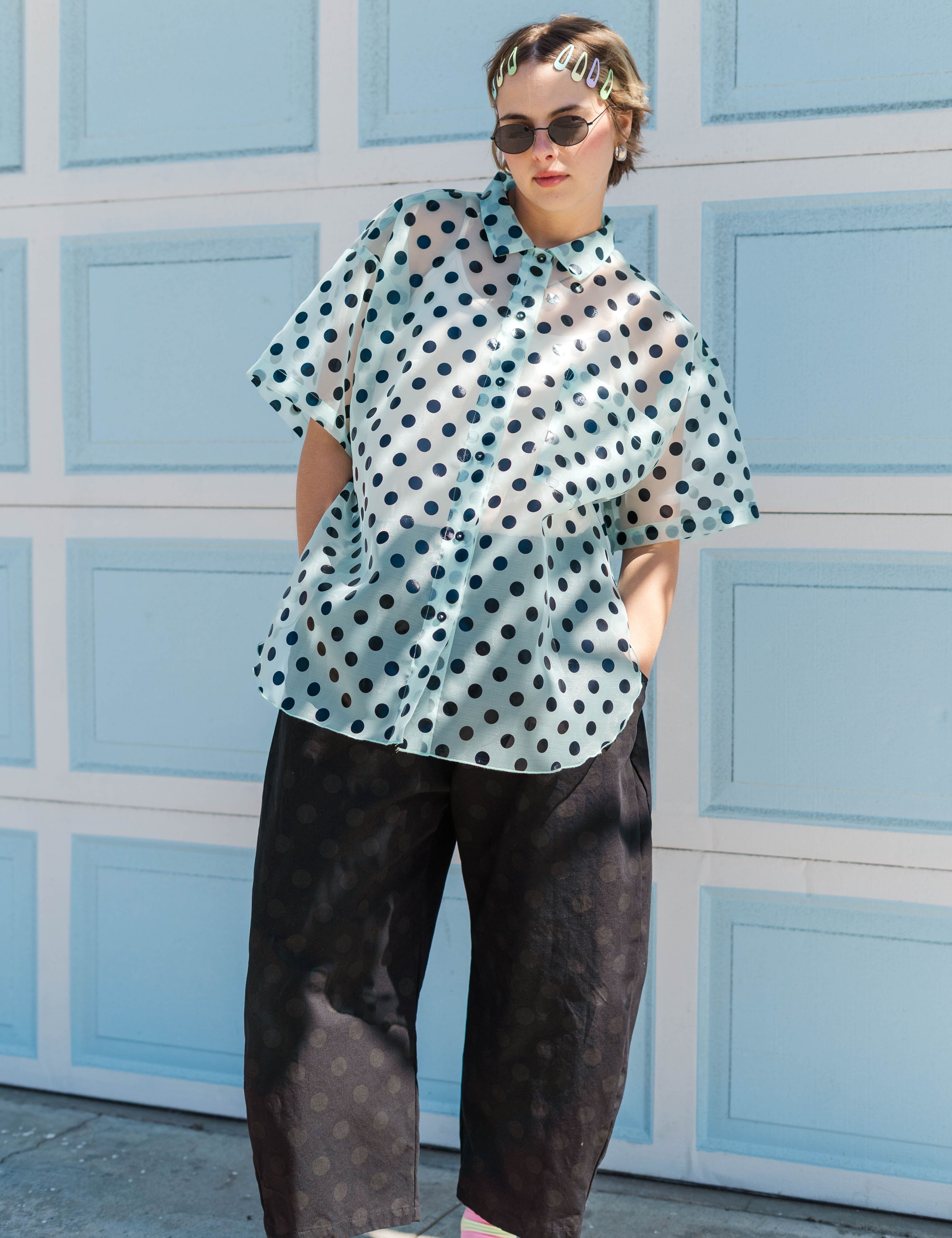 Sheer Mint Chocolate Chip Polka Dot Tulip Top