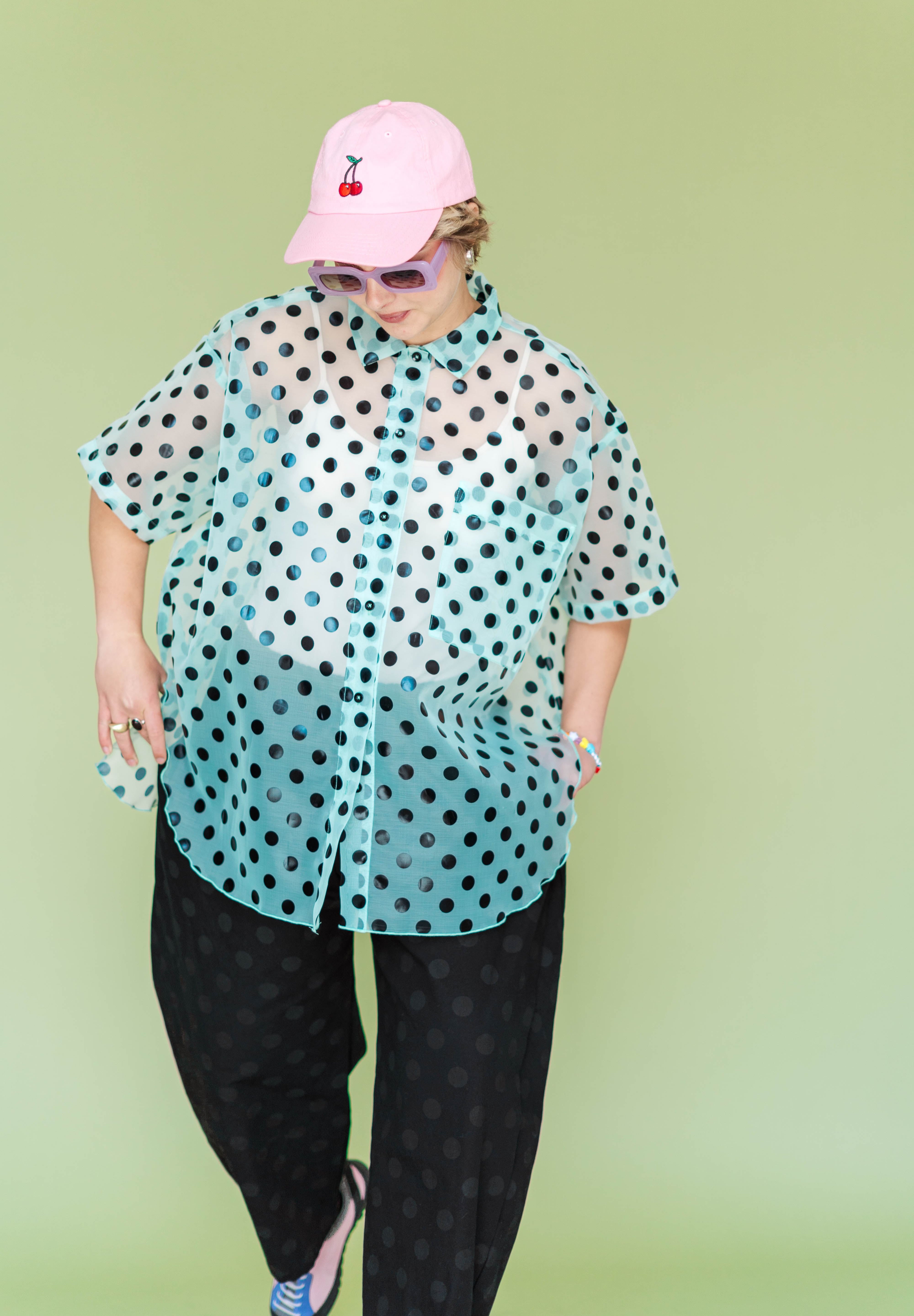 Sheer Mint Chocolate Chip Polka Dot Tulip Top
