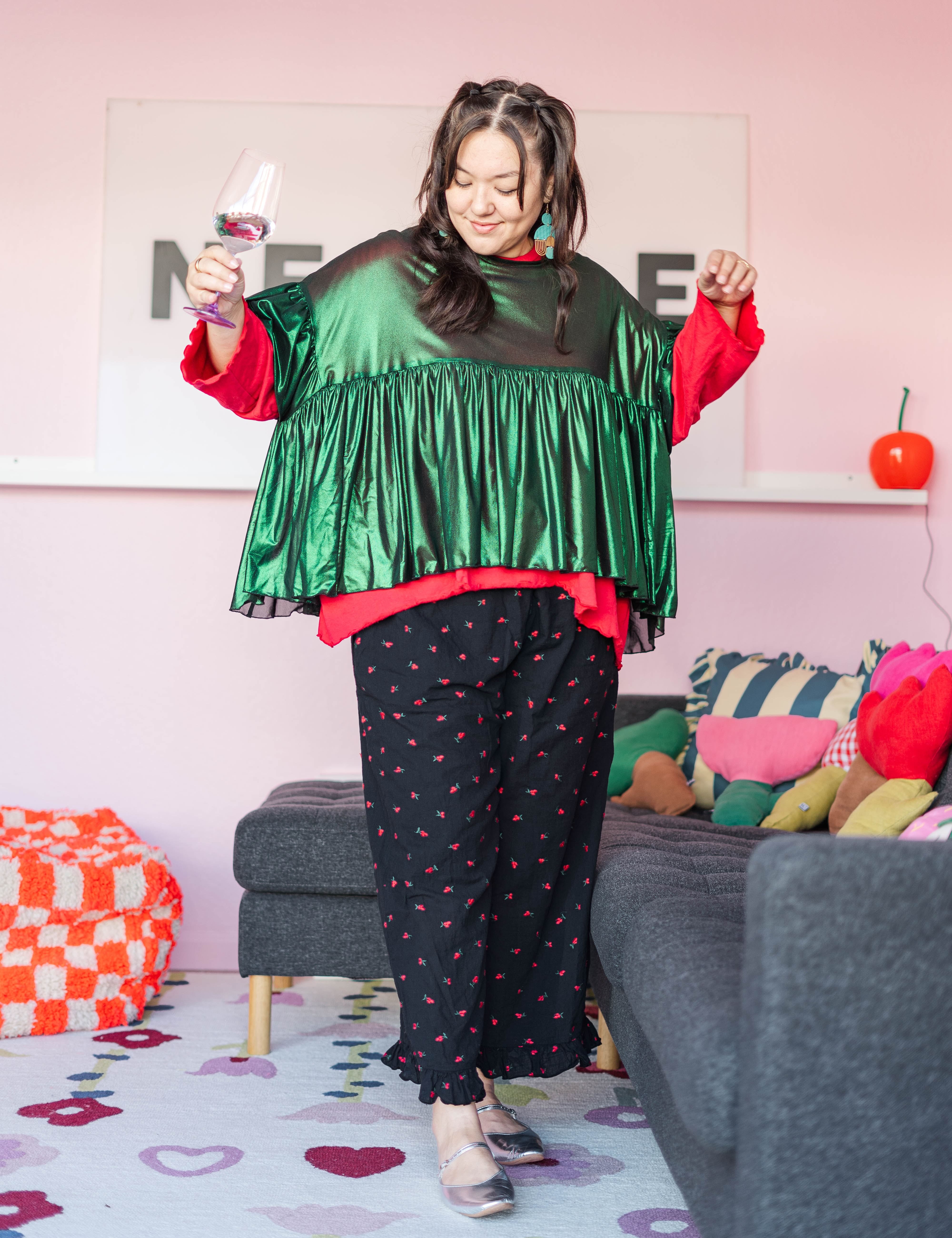 Green Tinsel Mushroom Top