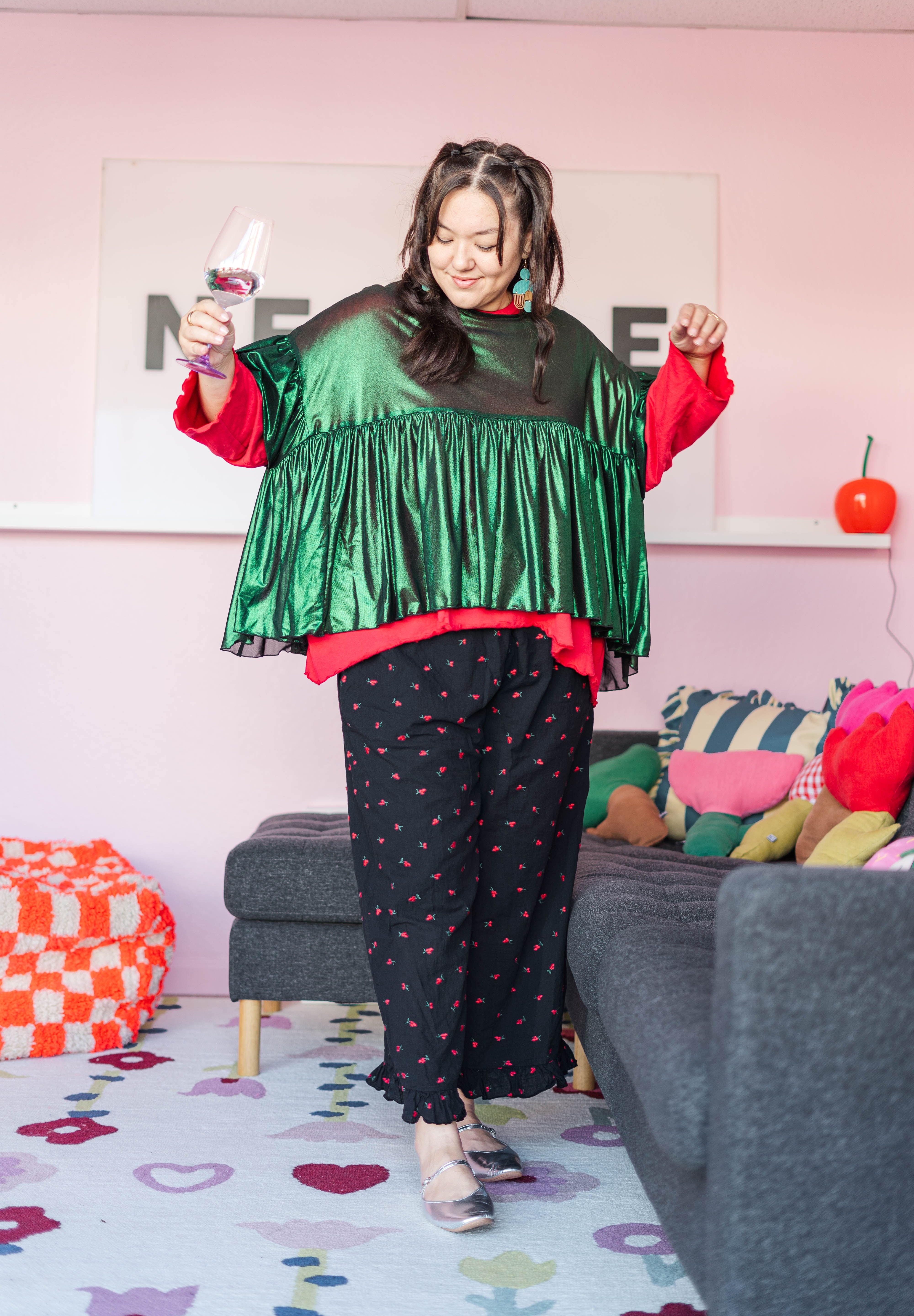 Green Tinsel Mushroom Top