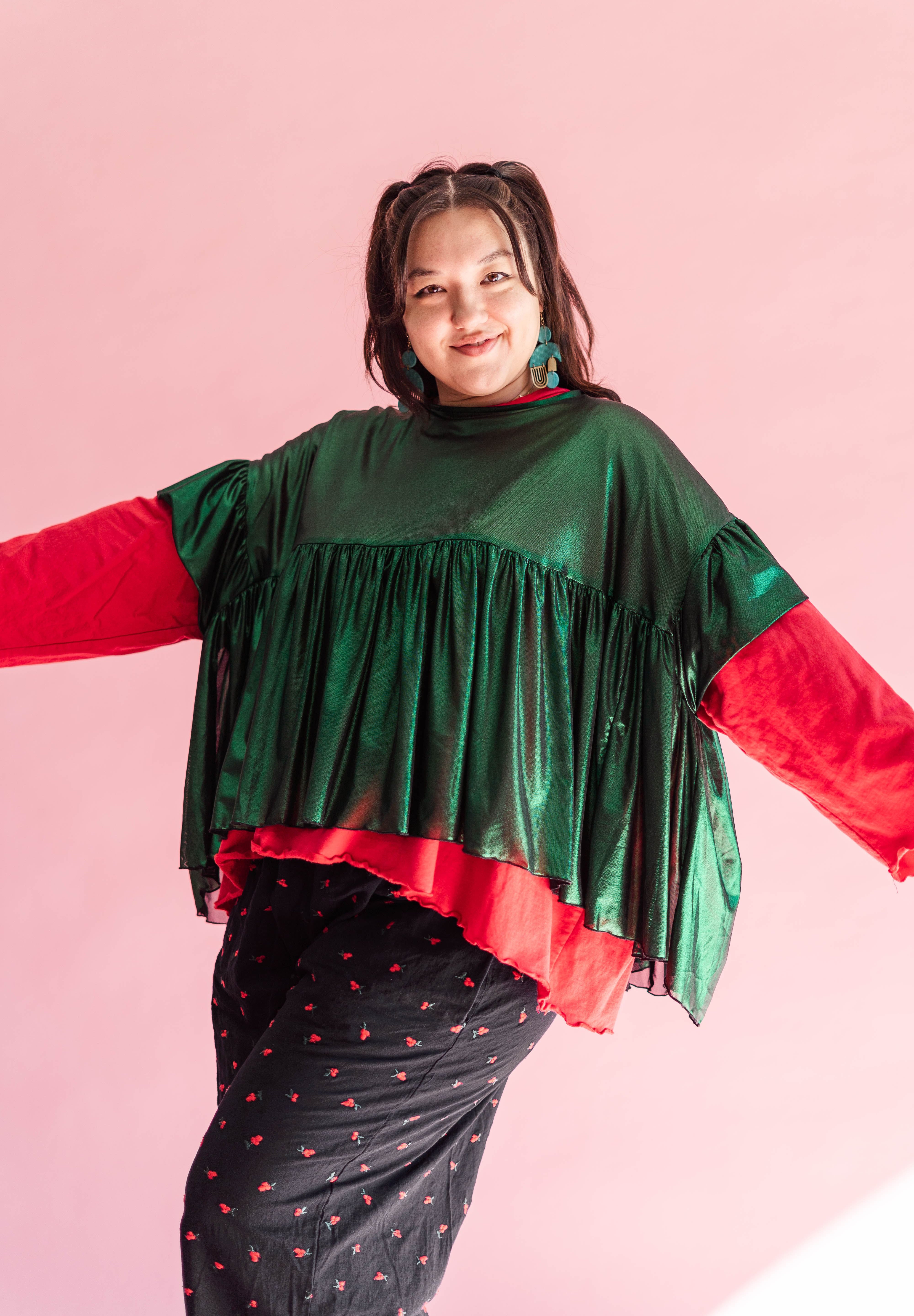 Green Tinsel Mushroom Top