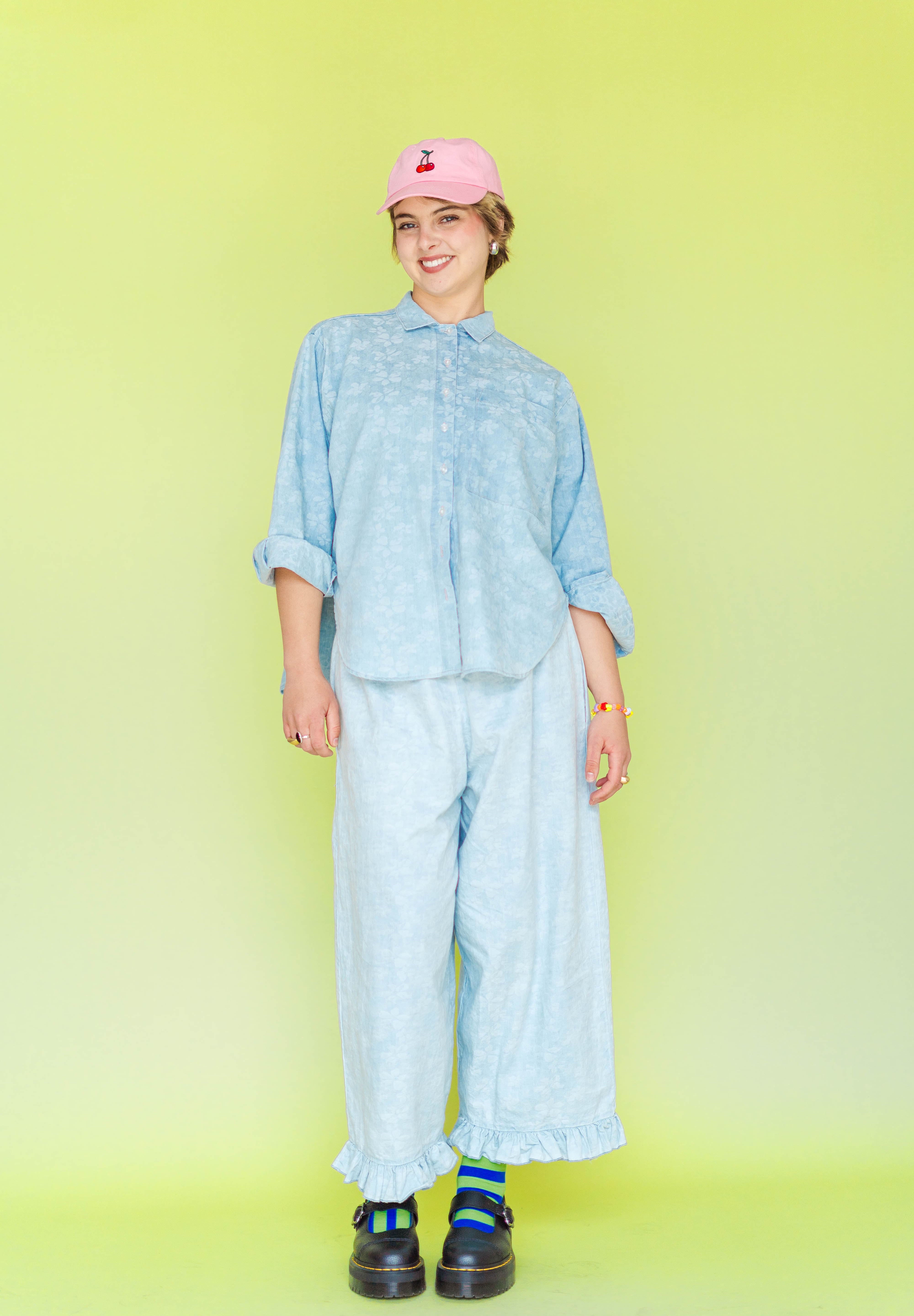 Bleached Floral Chambray SVLS Top