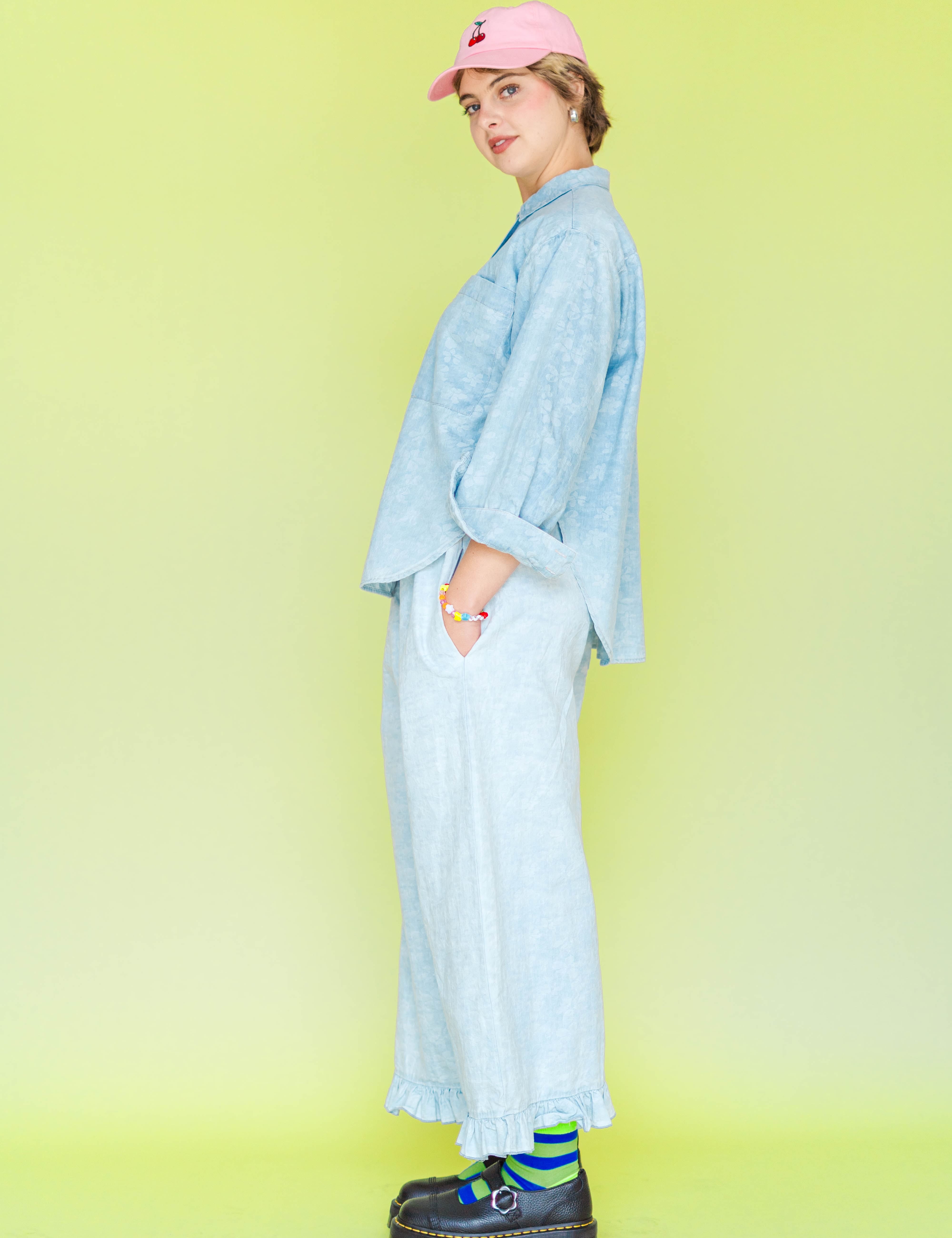 Bleached Floral Chambray SVLS Top