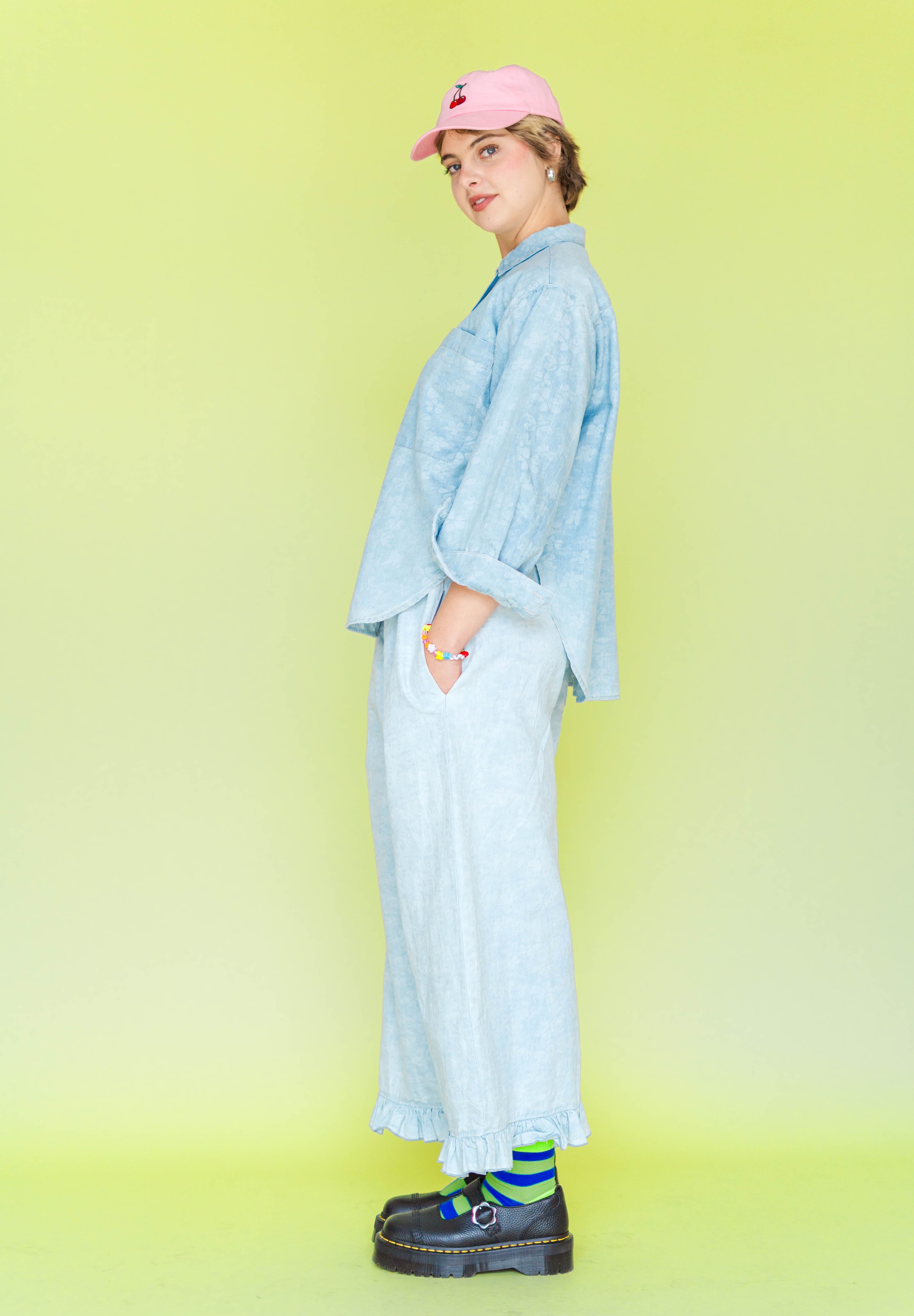 Bleached Floral Chambray SVLS Top