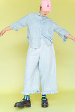 Bleached Floral Chambray Ruffle Pants