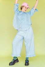 Bleached Floral Chambray Ruffle Pants