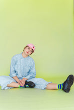 Bleached Floral Chambray Ruffle Pants