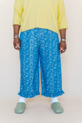 Light Floral Chambray Ruffle Pants