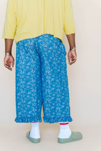 Light Floral Chambray Ruffle Pants