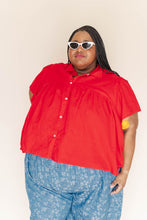 Button Mushroom Top in Cherry Linen